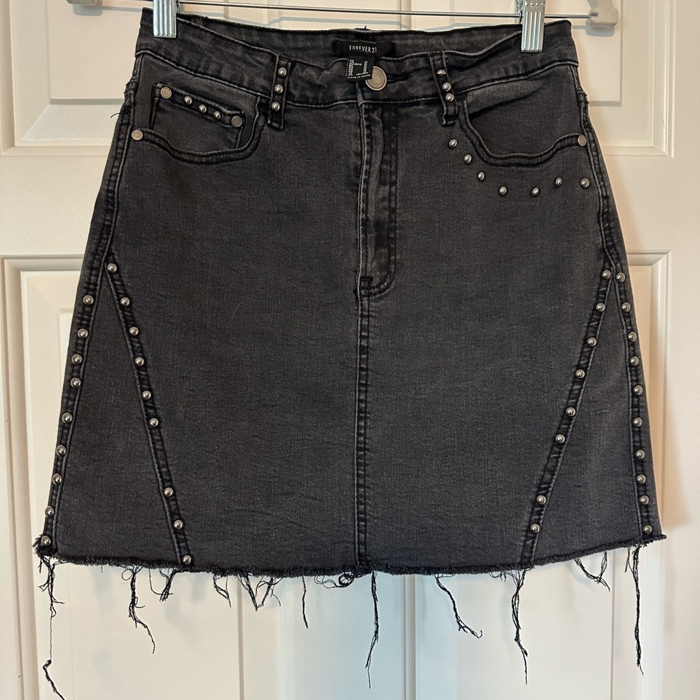 Forever 21 Faded Black Studded Denim Skirt